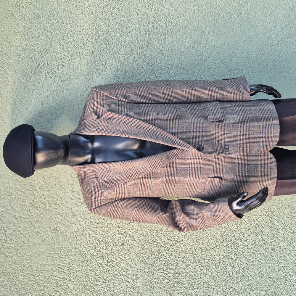 Mark Alexander Men's Silk, Wool Blend Brown Plaid (2) Button Luxe Blazer